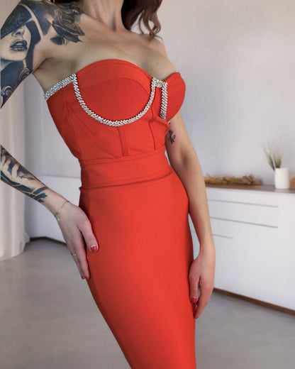 Dress Melanie Red with Rhinestones Suranska Shop 