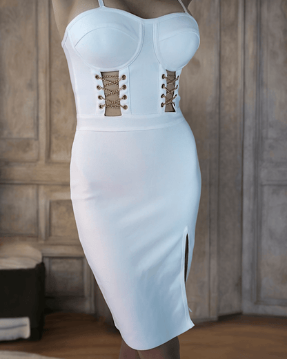 Dress Evelyn White with gold chain Suranska Shop 