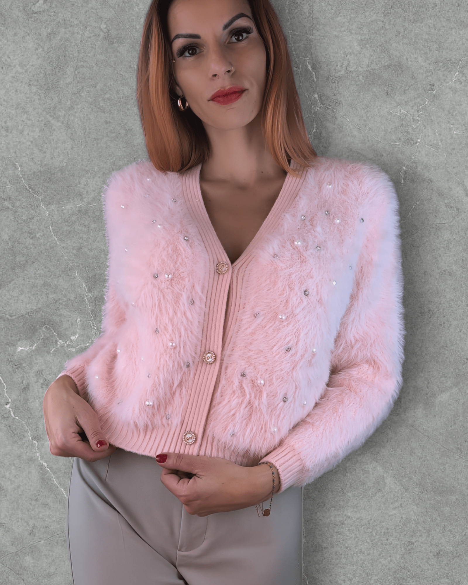 Weiche Pullover Alice in Rosa mit Perlen