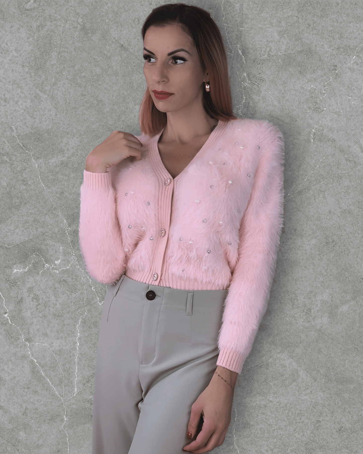 Sweater Alice Baby Pink with Pearl pull Suranska Shop 