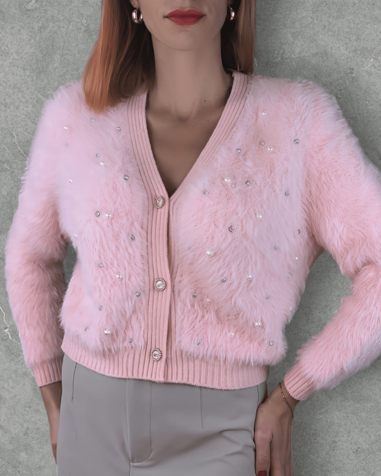 Weiche Pullover Alice in Rosa mit Perlen Suranska Shop 