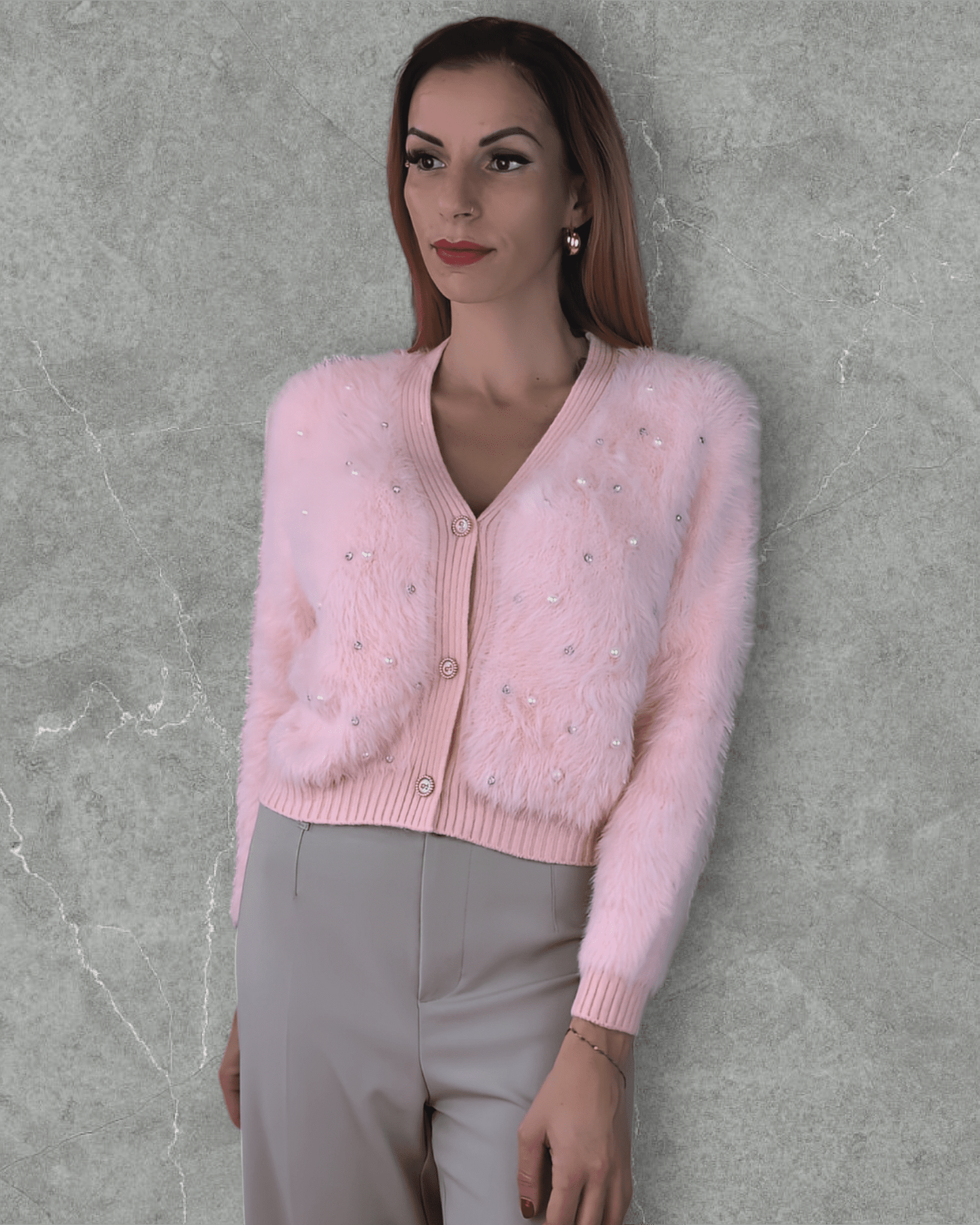 Weiche Pullover Alice in Rosa mit Perlen